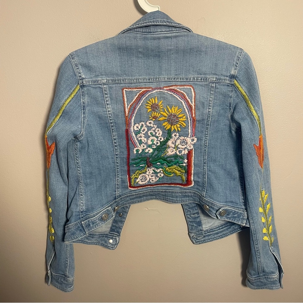 Anthropologie Pilcro & the letterpress embroidered Jean denim jacket floral sun - Picture 9 of 12